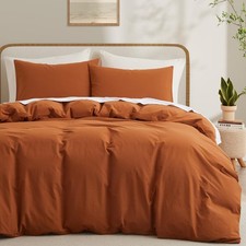 LOVQUE Burnt Orange Cotton Duvet Cover Queen Size, Linen Like Natural Bedding...