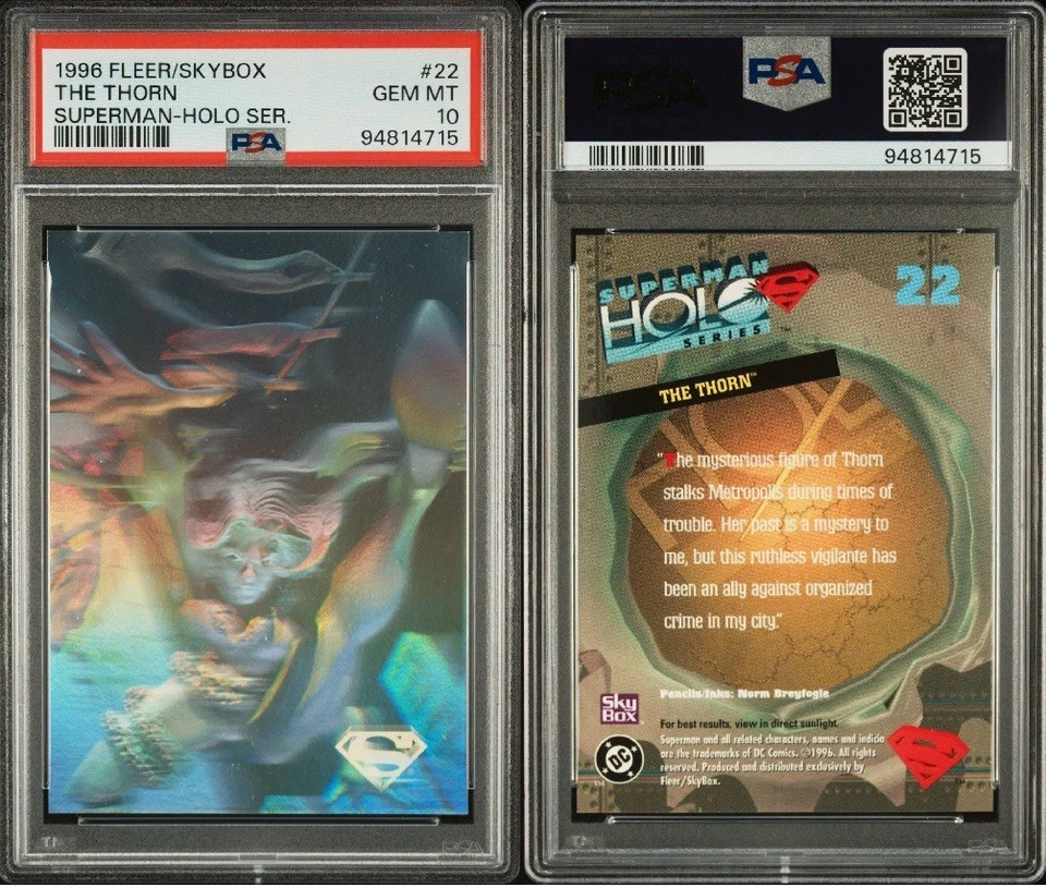 1996 Vintage Fleer SUPERMAN - HOLO SER The Thorns, PSA Gem Mint 10. PSA POP 1 - Image 3 of 3