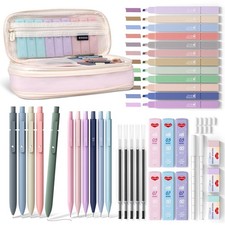 Aesthetic School Supplies 40-Piece Set with Pen Case and Highlighters