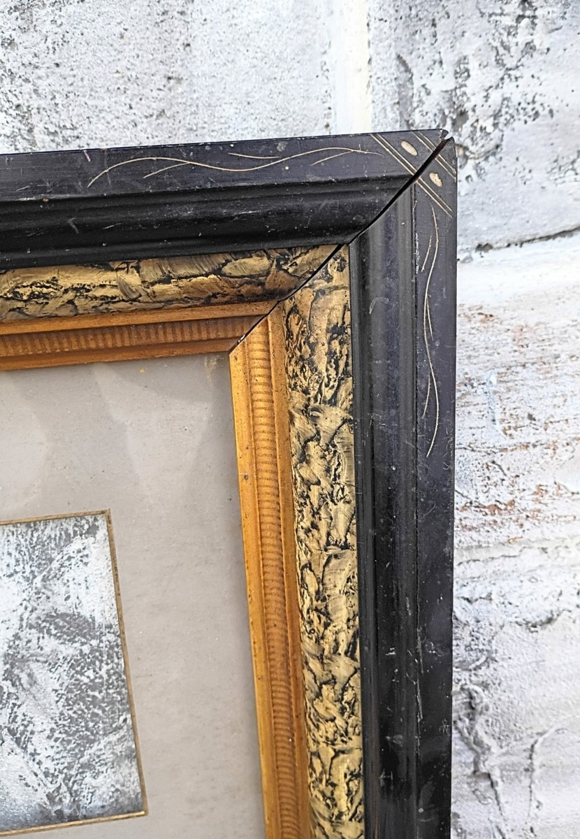 Antique Eastlake Carved Ebonize Gold Gilt Tortoise Shell Deep 8x10