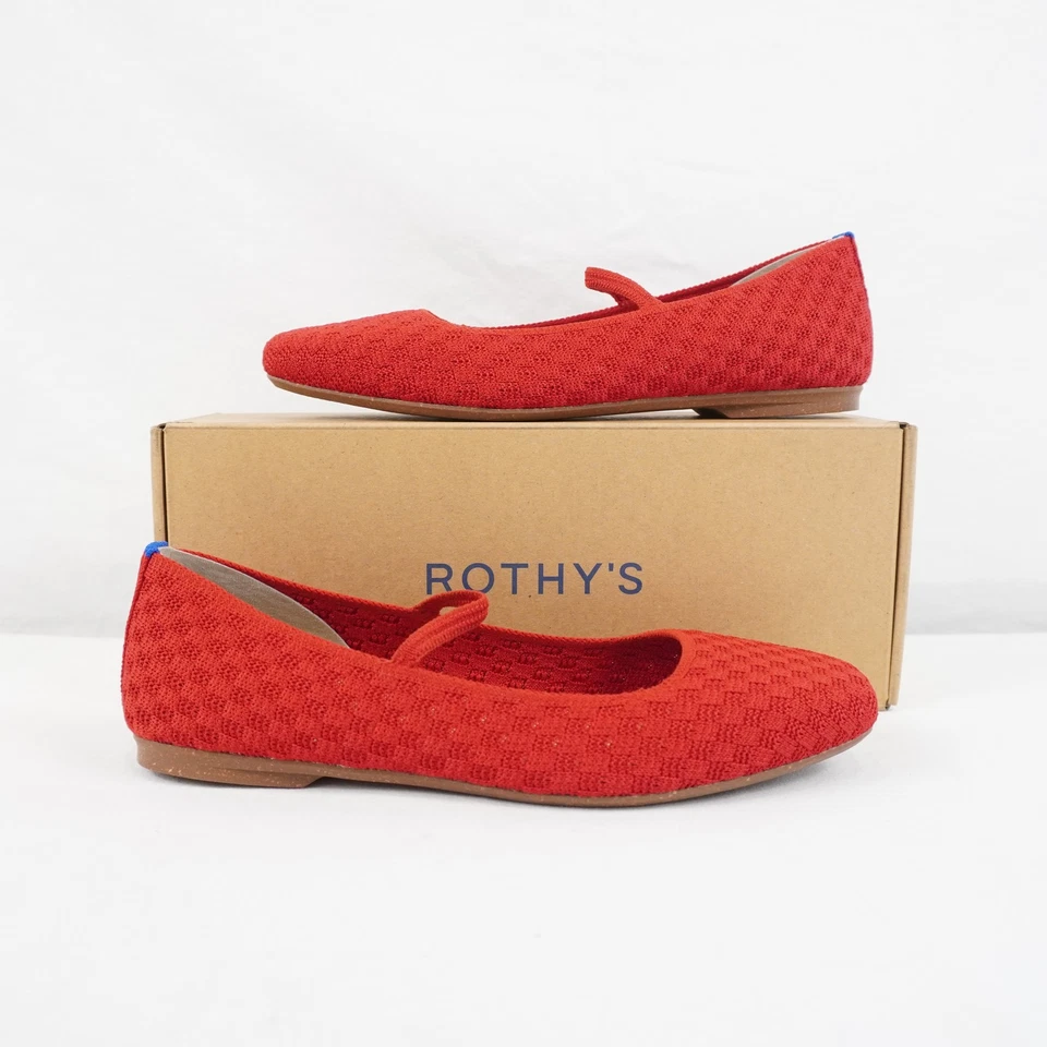 Rothy's The Max Square Mary Jane Flats In Red Crisp Basketweave - Women's Size 9