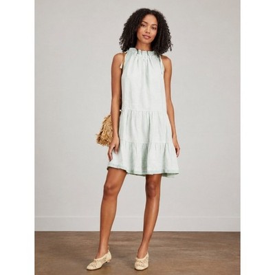 Ulla Johnson Corianne Tiered Linen Mini Dress Womens 4 Coastal Cottagecore EUC