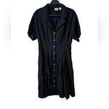 H By Halston Shirt Dress Button Down Linen Blend Cottagecore Dress Size 10