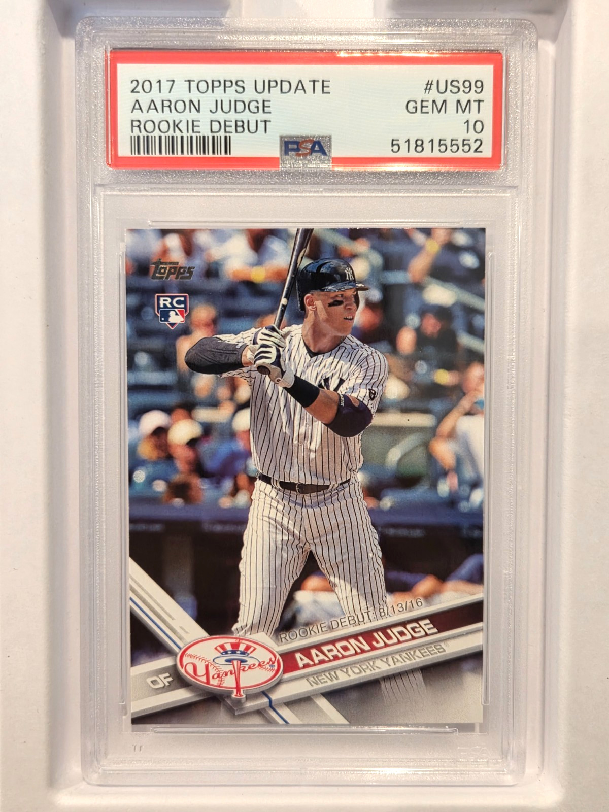 AARON JUDGE 2017 TOPPS UPDATE ROOKIE DEBUT RC #US99 PSA 10 GEM MINT! #51815552