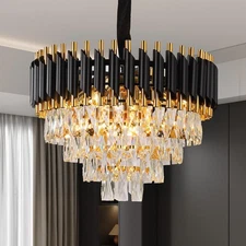 GarveeTech Modern Crystal Chandeliers 4 Tiers Black and Gold Pendant Light Fi...