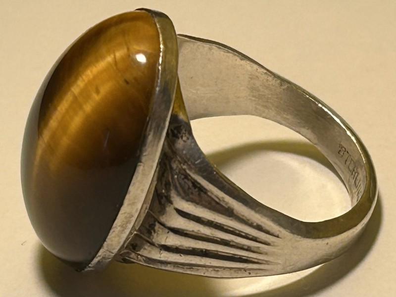 Large Southwestern Sterling Silver Tiger's Eye Dome Ring - 9.75