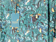 CARIBBEAN Roundtree Yorke Hawaiian Shirt XL floral Toucan print Teal green blue
