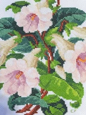 Completed Finished Cross Stitch Handmade Unframed Flowers Floral Colorful NICE
