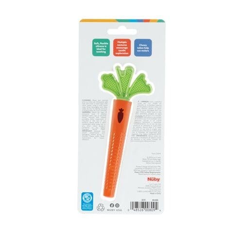 Nuby Silicone Carrot Tube Teether - Baby Teething Toy - Orange, Green 