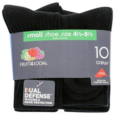 Fruit of the Loom FRB10558C Boys Crew Socks Black Small 4.5-8.5 10 Pack