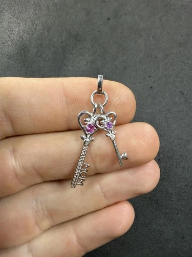 2g SB Sterling Silver 925 Pink Sapphire & Diamond Key Pendant Jewelry lot K