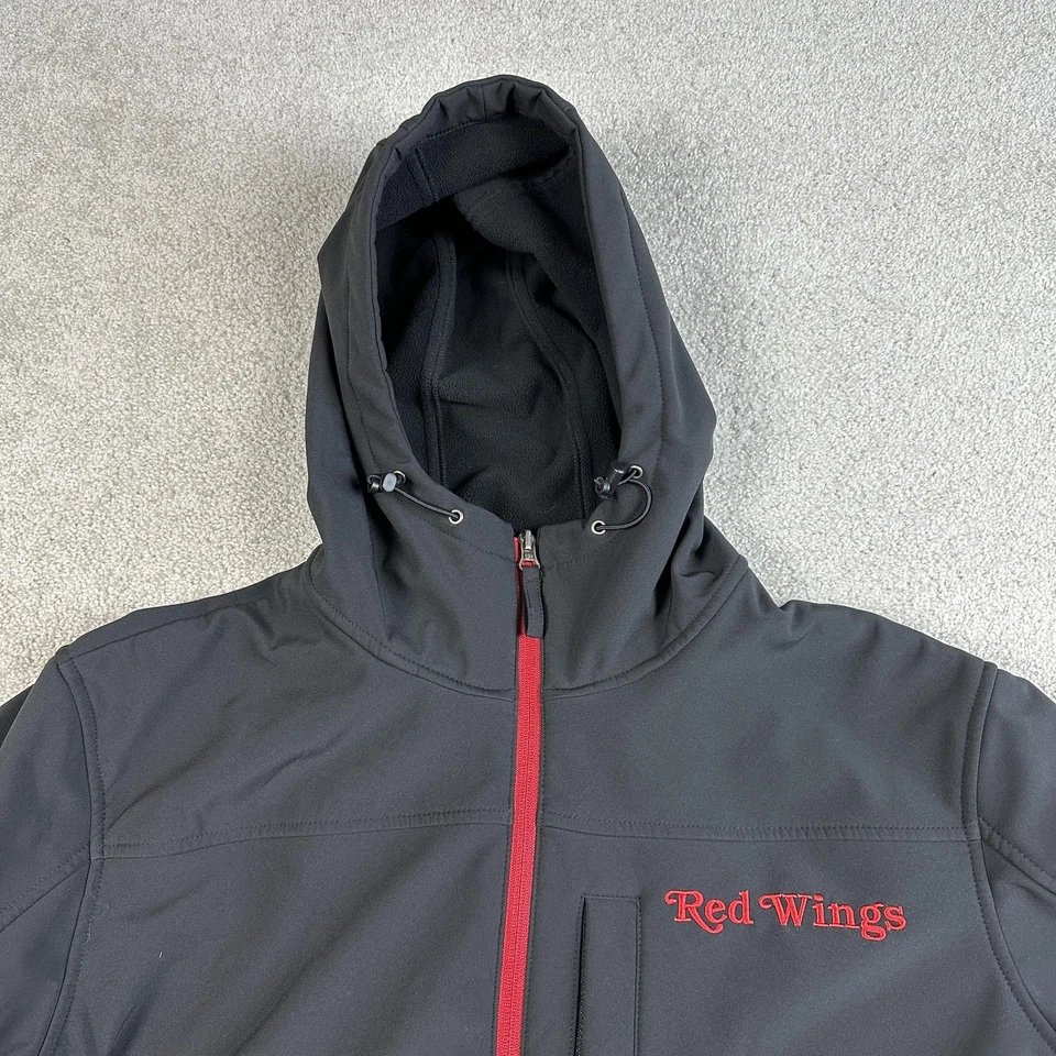 Detroit Red Wings Jacket Mens Medium Black Red NHL Hockey Softshell Hooded Coat - Image 2 of 4