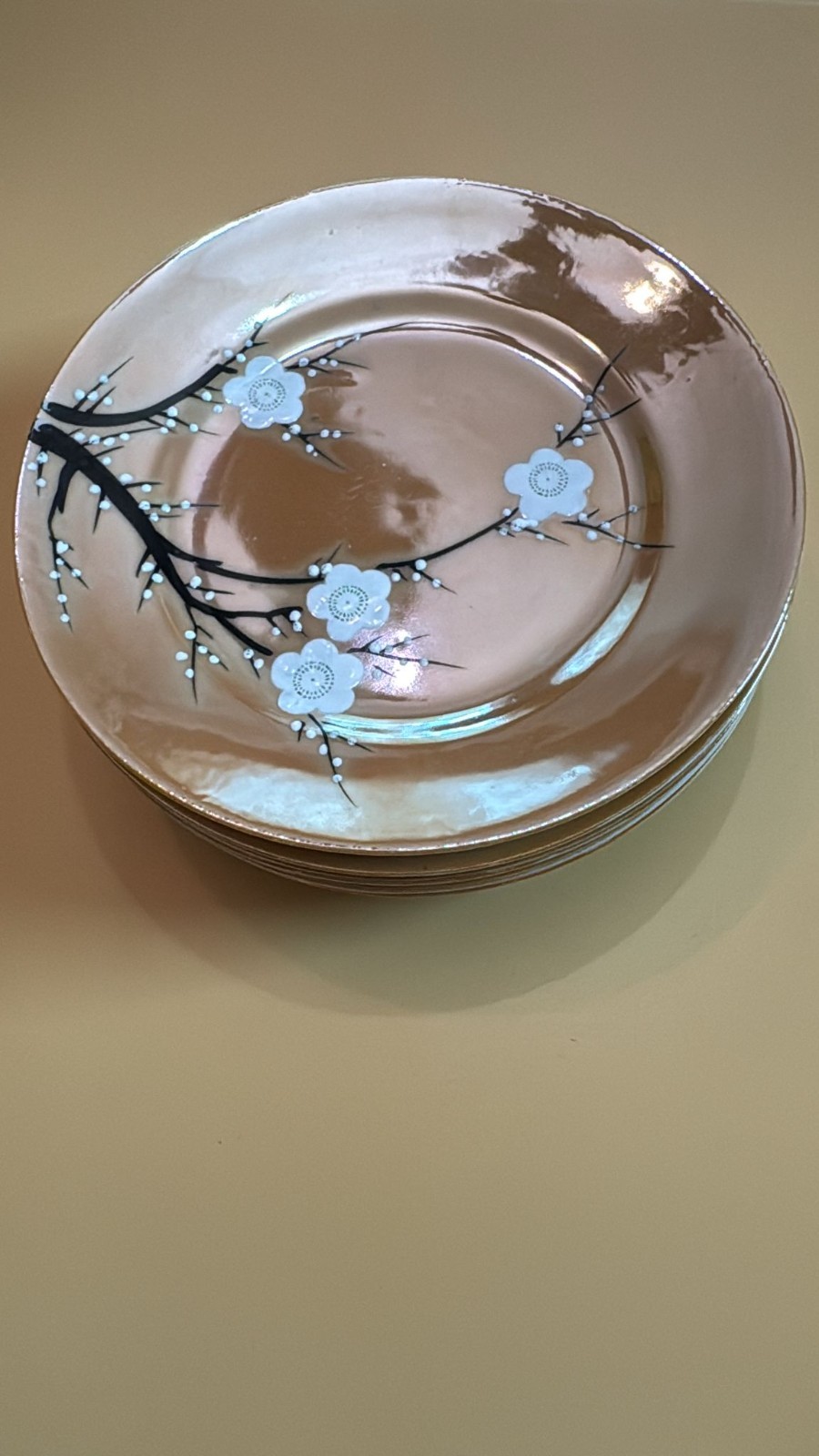 Vintage TA Japan Lusterware Tea Set Cherry Blossom Service for 6 Gold Peach Pink