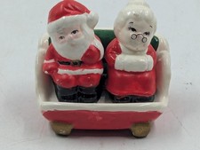 Vintage 1992 Enesco Santa and Mrs. Claus in Sleigh Salt and Pepper Shakers