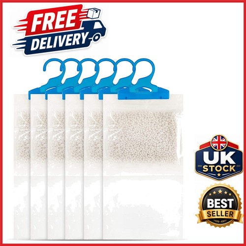 Hanging Dehumidifier Set of 6 for Home, Kitchen, Garage - White Calcium Chloride