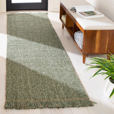 Handmade Jute Runner Rug 2'3'' x 8' - Green & Natural, Perfect for High Traffic A