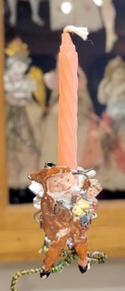 Antique Santa holding Jumping Jack Toy. 1880 German Christmas Tree Candle Clip.