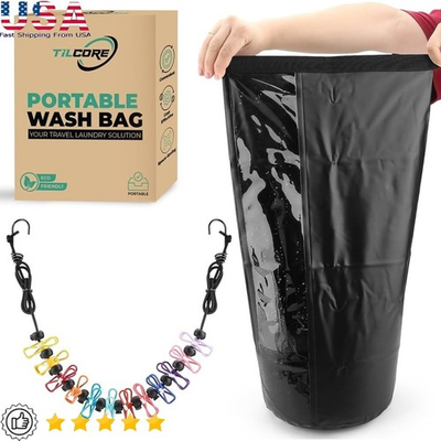 #ad Portable Hand Wash Bag Travel Laundry Washer W Clothesline Camping Solution New $41.22
