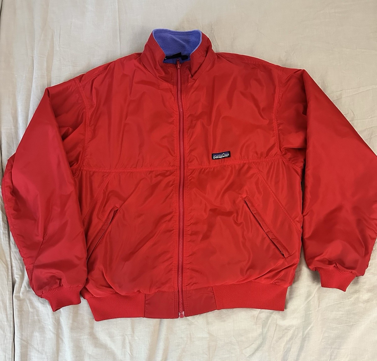 Vintage 90s Patagonia Bomber Jacket Mens L Red Blue Fleece Lined