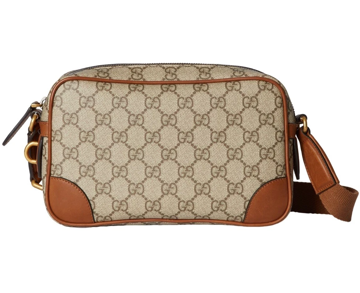 Gucci — Gucci Mens Crossbody Bag Brown Leather Canvas GG Monogram With Strap RP £1390