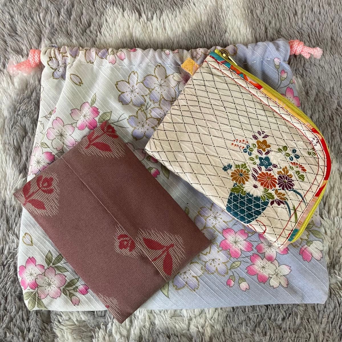 Japanese pattern pouch, floral pattern drawstring… - image 5