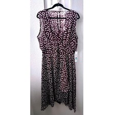 Calvin Klein Women's Burgandy White Polkadot Sleeveless Midi Dress Size 16 NEW