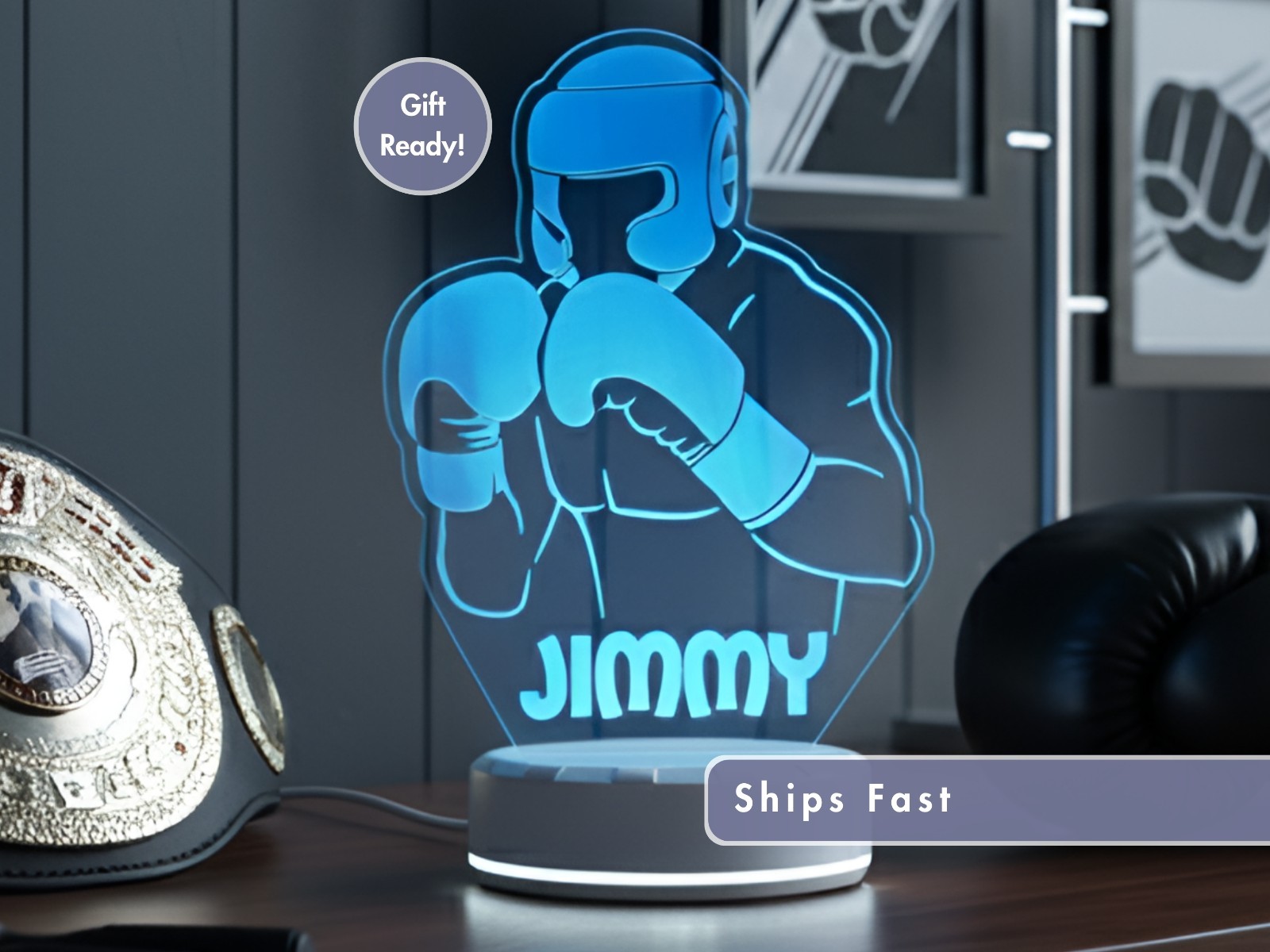Boxer Luz Nocturna Personalizada - Lámpara LED Personalizada Regalo para Entrenamiento de Luchadores