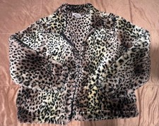 Vintage Faux Fur Leopard Zip Up Coat Jacket Womens Small