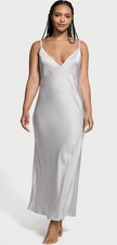 Victoria s Secret XL Twinkle Shine Strap Satin Long Slip Dress Racerback Silver