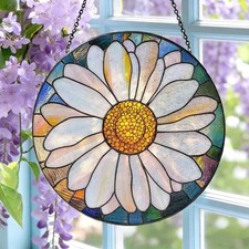 Daisy Stained Glass Suncatcher: Flower Window Hanging, Colorful Floral Glass Art