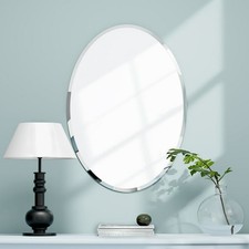 NXHOME OVAL VANITY BATHROOM MIRROR BEVELED FRAMELESS WALL MIRROR - SILVER