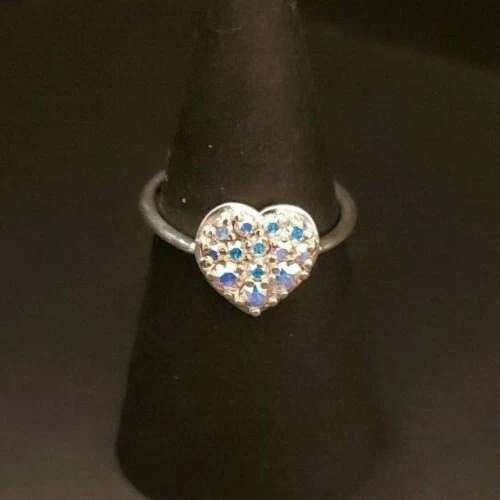 925 Silver Aurora Borealis Swarovski Crystal Cluster Heart Ring Size O