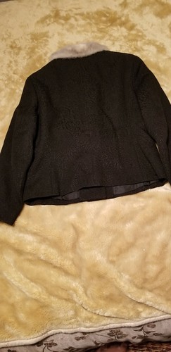 Tuta gonna vintage. Lana. Modello Jacquard, vera pelliccia, nero, taglia 10/12 - Foto 4 di 11