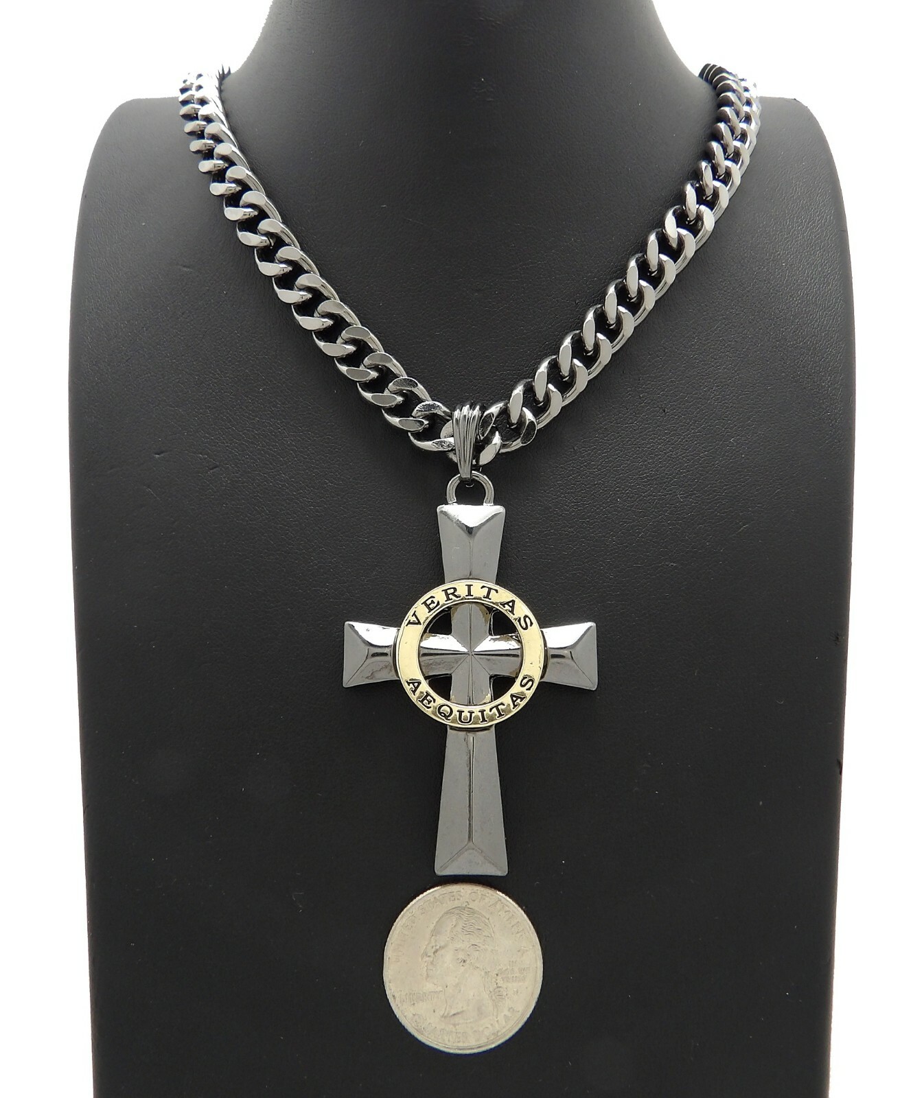 New Veritas Aequitas Cross Boondock Pendant 9mm/20" Cuban Chain Necklace RC4355