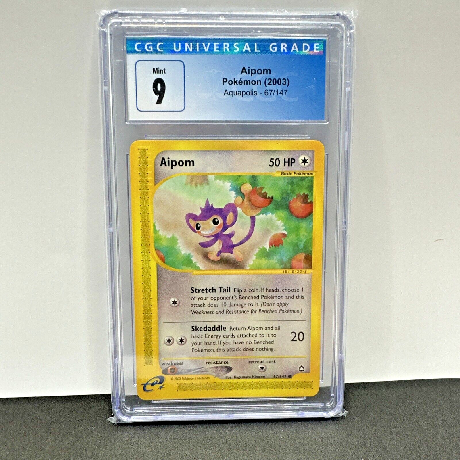 (2003) CGC 9 Mint Aipom Pokemon 67/147 Aquapolis E Reader Trading Card (RARE)