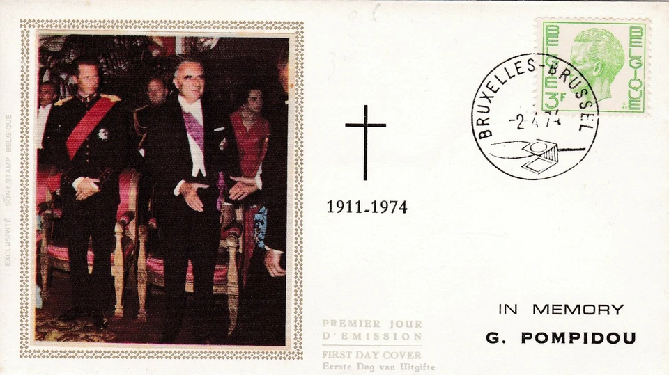 L3B - ENVELOPPE 1ER JOUR - BELGIQUE - IN MEMORY G. POMPIDOU - 1974 . - Photo 1/1