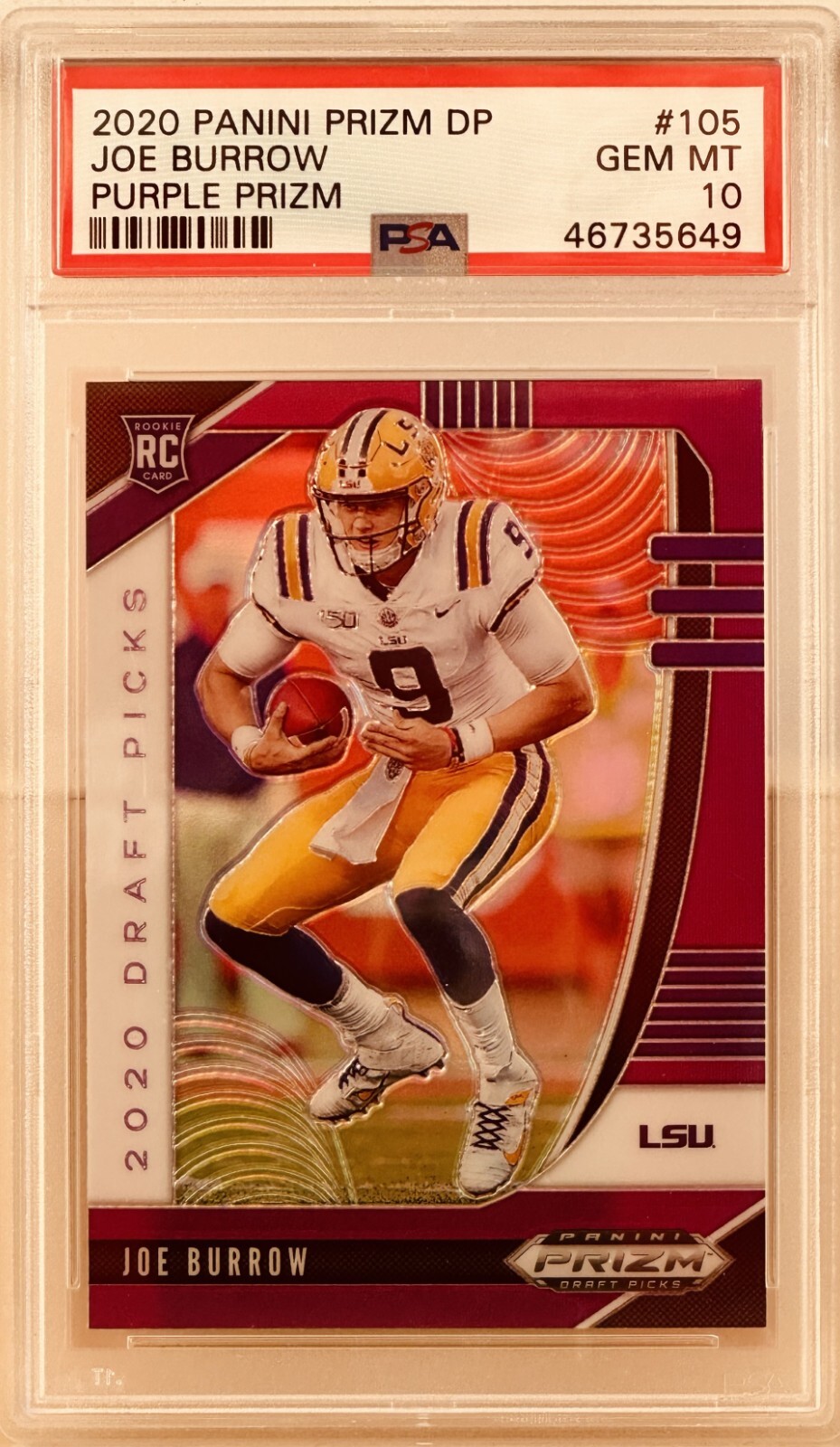 2020 Panini Prizm DP 105 Joe Burrow Orange Prizm PSA GM MT 10 Cincinnati Rookie