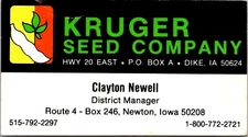 Kruger Seed Company Dike Iowa Clayton Newell Newton Vintage Business Card