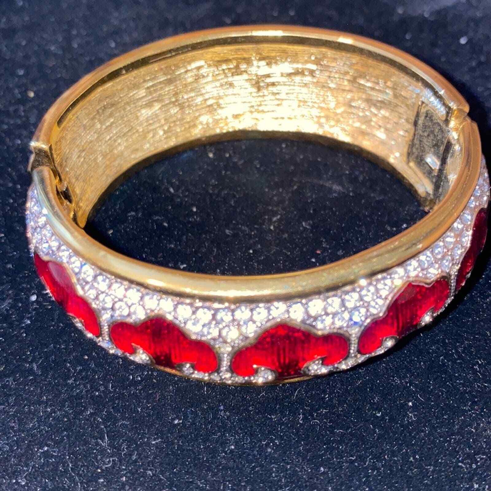 Swarovski Guilloche Red Enamel Cuff bracelet vint… - image 1