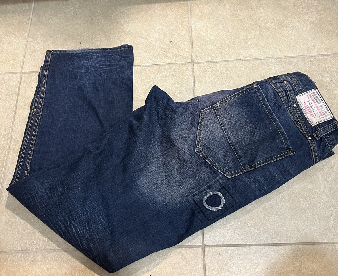 【BAON】Ritcon Vintage Black Blue Washed Denim Pants Parish Nation Baggy Y2K Cargo Blue Denim Jeans Mens Size 36