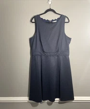 Elle Women’s Sleeveless Dress XL – Navy Blue Minimalist Scalloped Trim Cocktail
