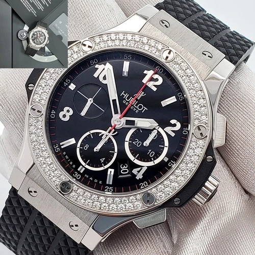 Hublot Big Bang Factory Diamond Chronograph 44mm Steel Watch Box Papers