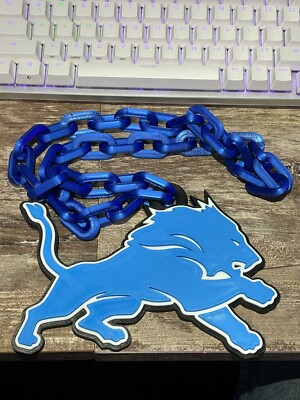 3d Printed Detroit Lions Oversized 7  Pendant With 17  Chained Necklace