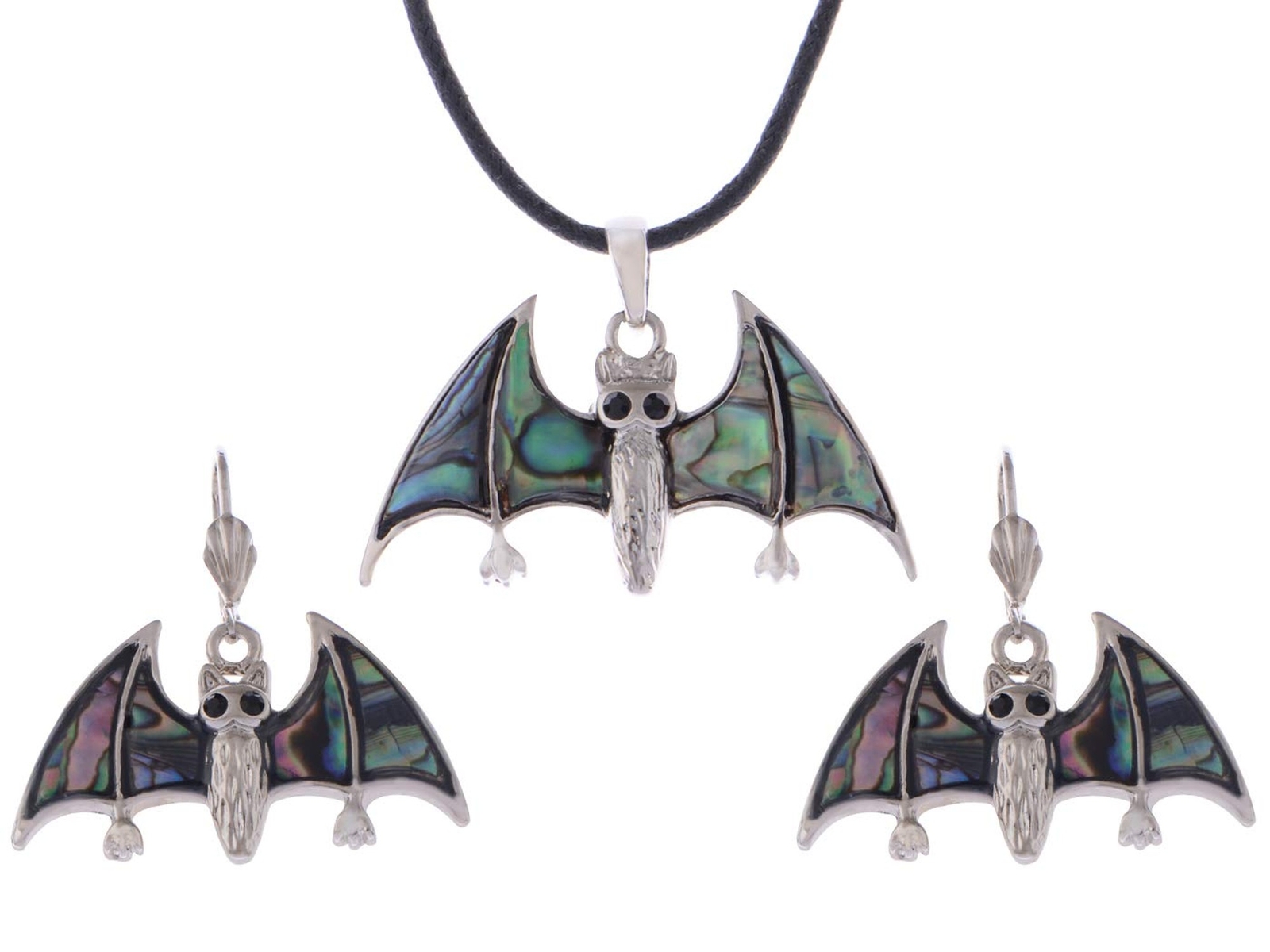 Alilang Abalone Colored Enamel Gothic Halloween Bat Necklace Dangle Earrings ...