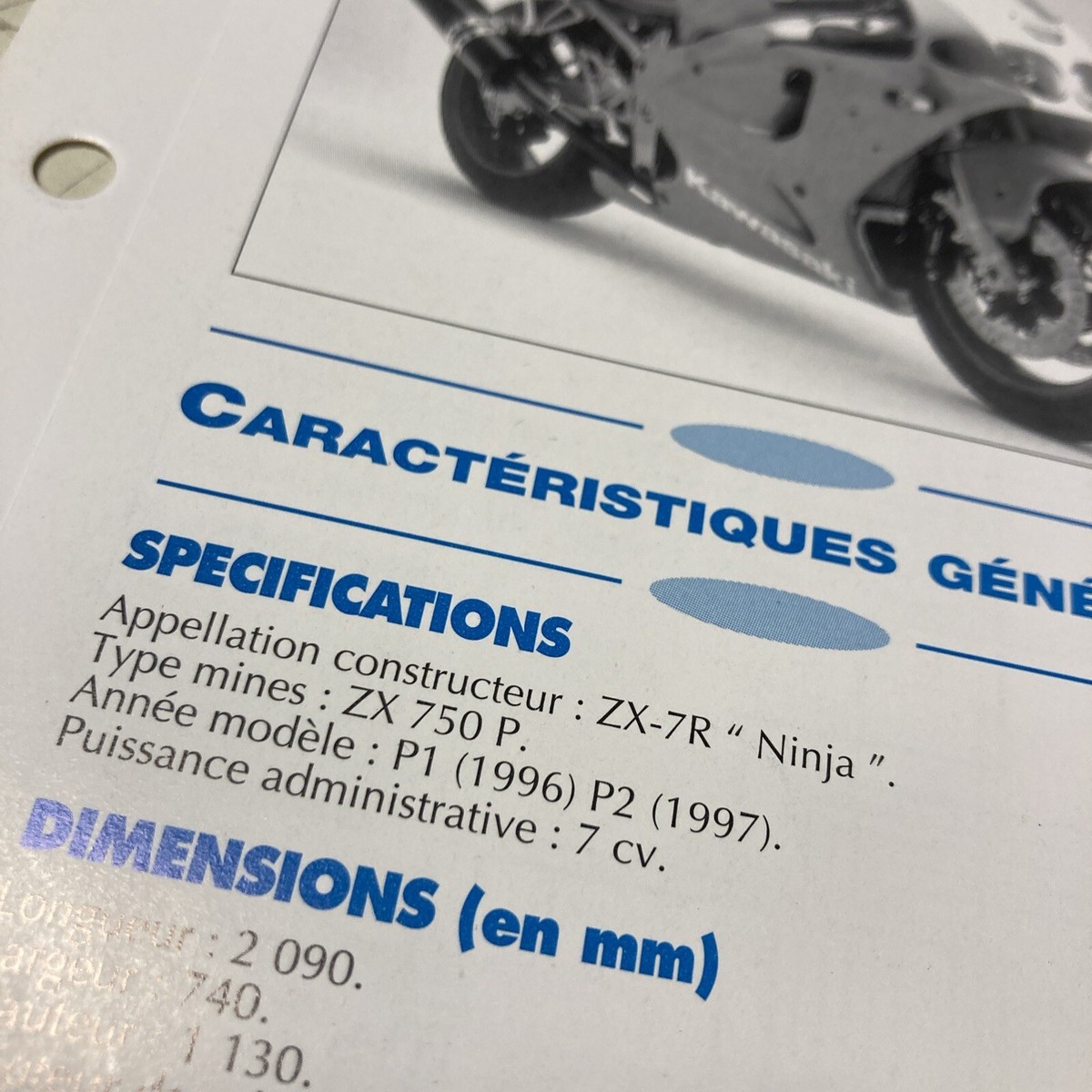 Kawasaki ZX-7R 750 P1 P2 1996 1997 ZX750P Ninja Fiche technique