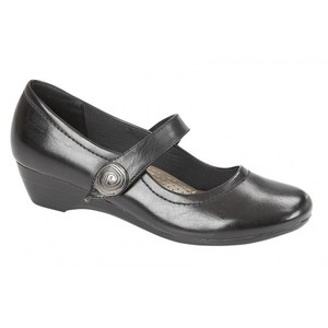 Boulevard L027A Ladies Low Heel Touch Fasten Wedged Mary Jane Shoes Black | eBay