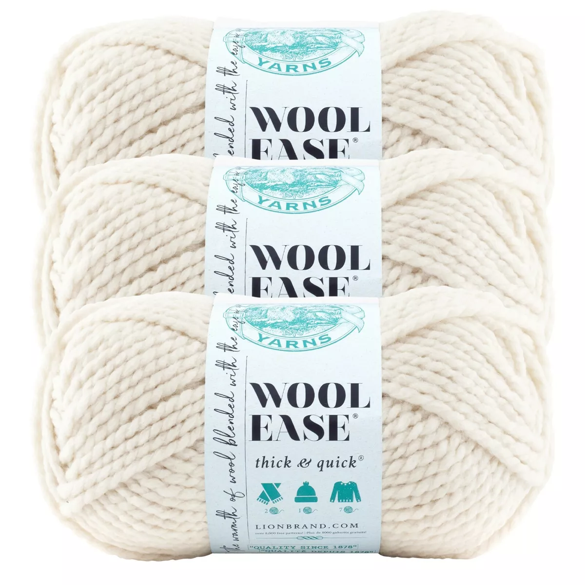 3 Pack) Lion Brand Yarn 640-099 Wool-Ease Thick & Quick Bulky Yarn