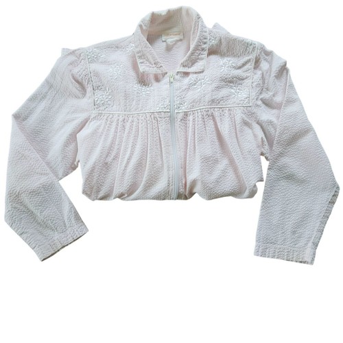 Vintage Barbizon Nightgown Pajamas Size S Pink Seersucker Floral Embroidery - Picture 7 of 18
