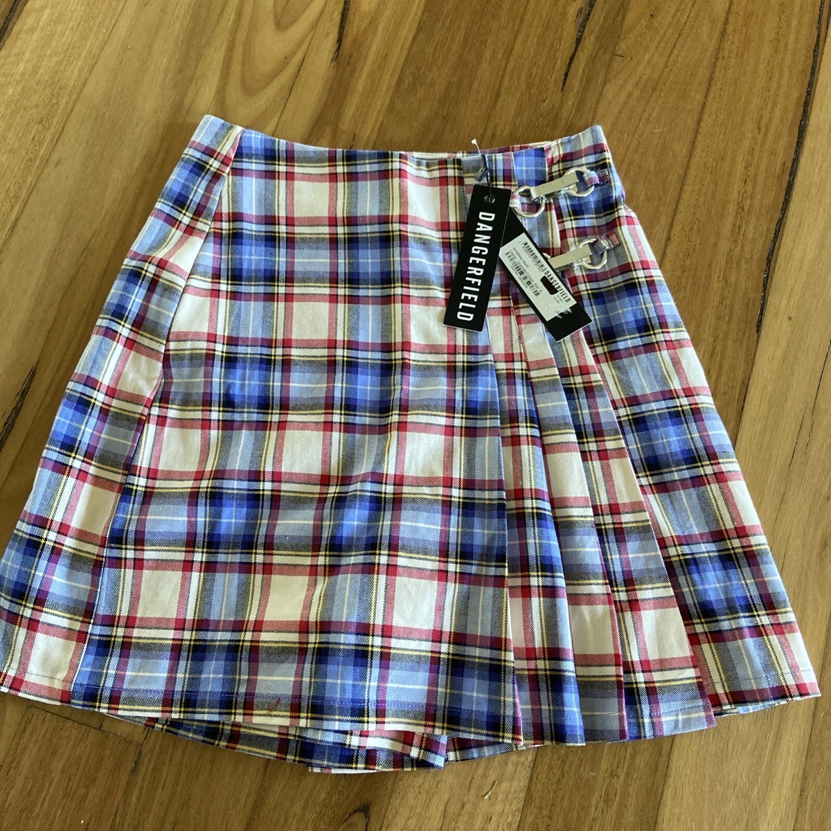 Dangerfield Size Blue Pink Pastel Check Amalthea Skort Buttons