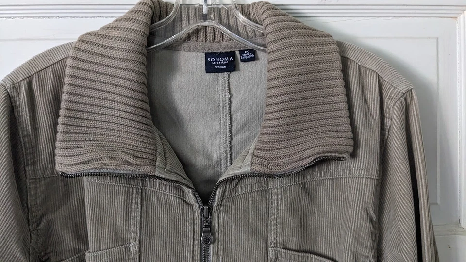 Blazer Sonoma Mujer TALLA 1X Oliva Chaqueta de Pana Pesada con Cuello Tejido  Foto 2 de 4